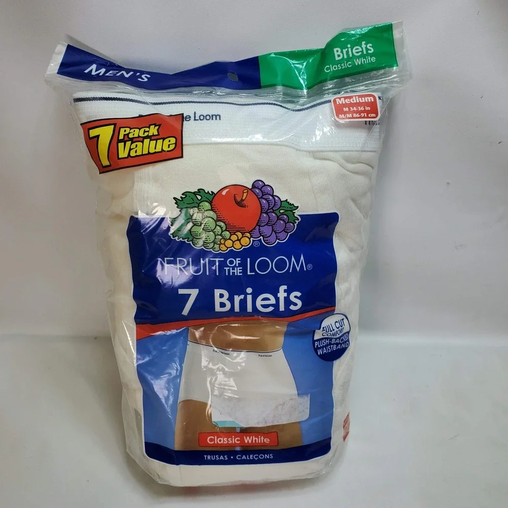 Fruit of the Loom Briefs Mens M White 7 Pack Value Full Cut Cotton NEW 2009